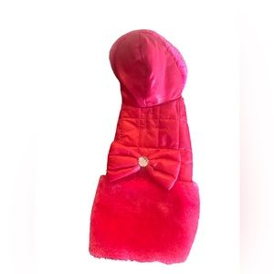 Pink dog coat with hood and decorative bow